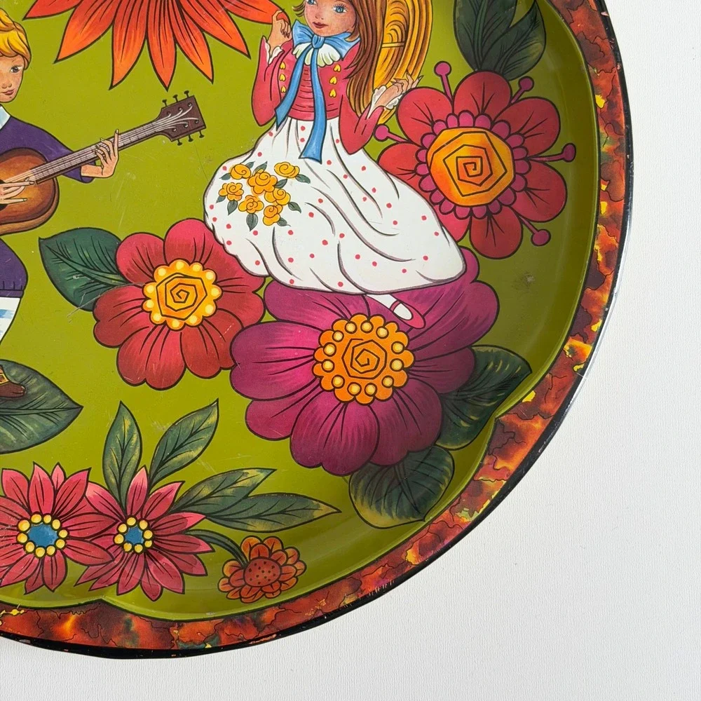 Vintage‎ Folk Art Daher Tin Serving Tray Floral 